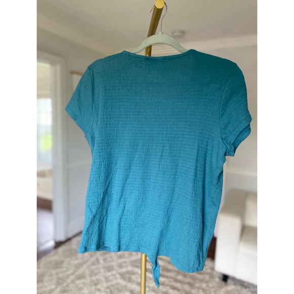 Wonderly Teal Blouse Tie Button Front Soft Resort Summer Vaca Wedding Event Boho - Picture 3 of 6